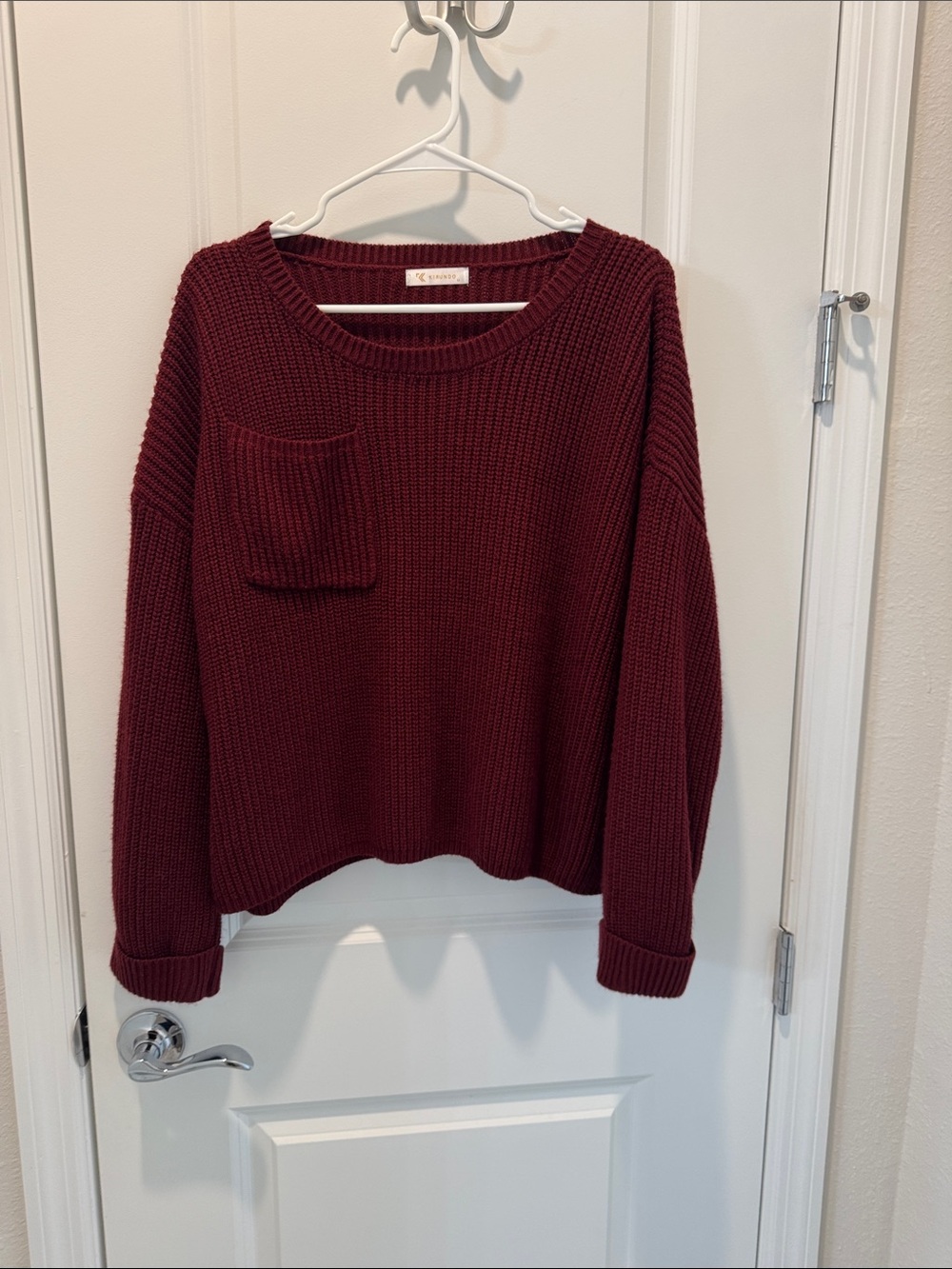 Croft & Barrow Burgundy Ribbed Crewneck Sweater with Pocket